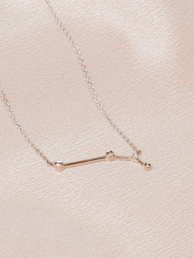 Close detail photo of sterling silver Aries zodiac constellation necklace from ModSet jewelry