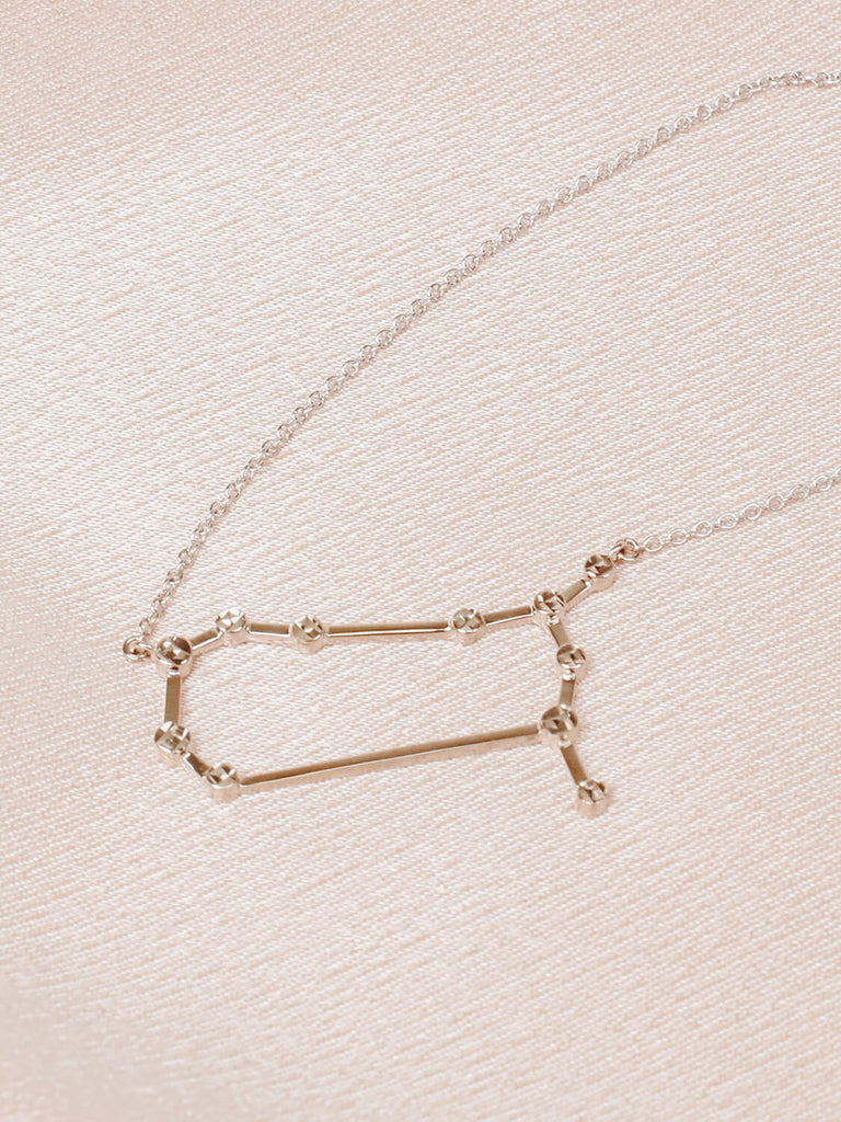 Close detail photo of sterling silver Gemini zodiac constellation necklace from ModSet jewelry