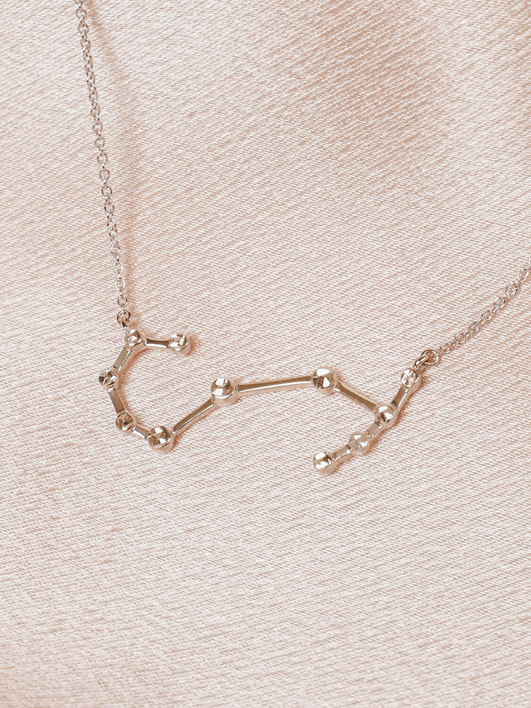 Close detail photo of sterling silver Scorpio zodiac constellation necklace from ModSet jewelry