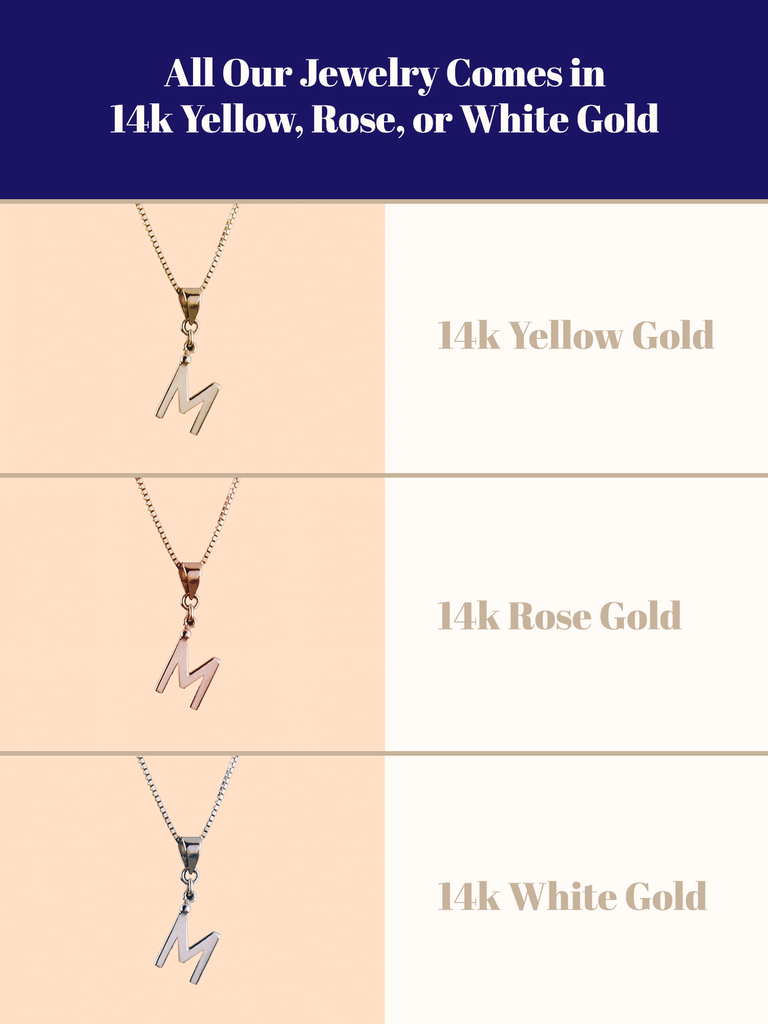Info sheet on what 14k yellow, rose, and white gold look like
