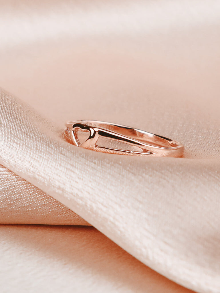 side view of Heart promise ring in 14k yellow gold jewelry