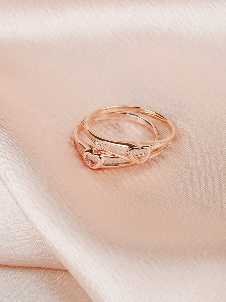 double Heart promise rings in 14k yellow and rose gold jewelry