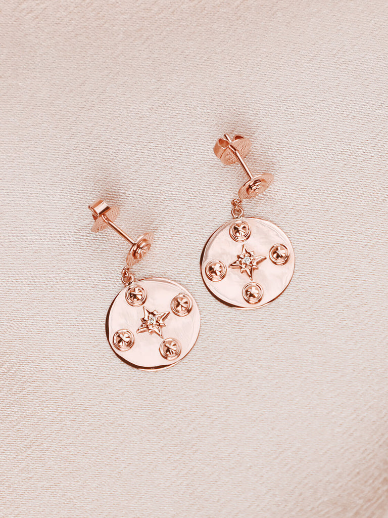 detail photo of midnight celestial earrings in rose gold