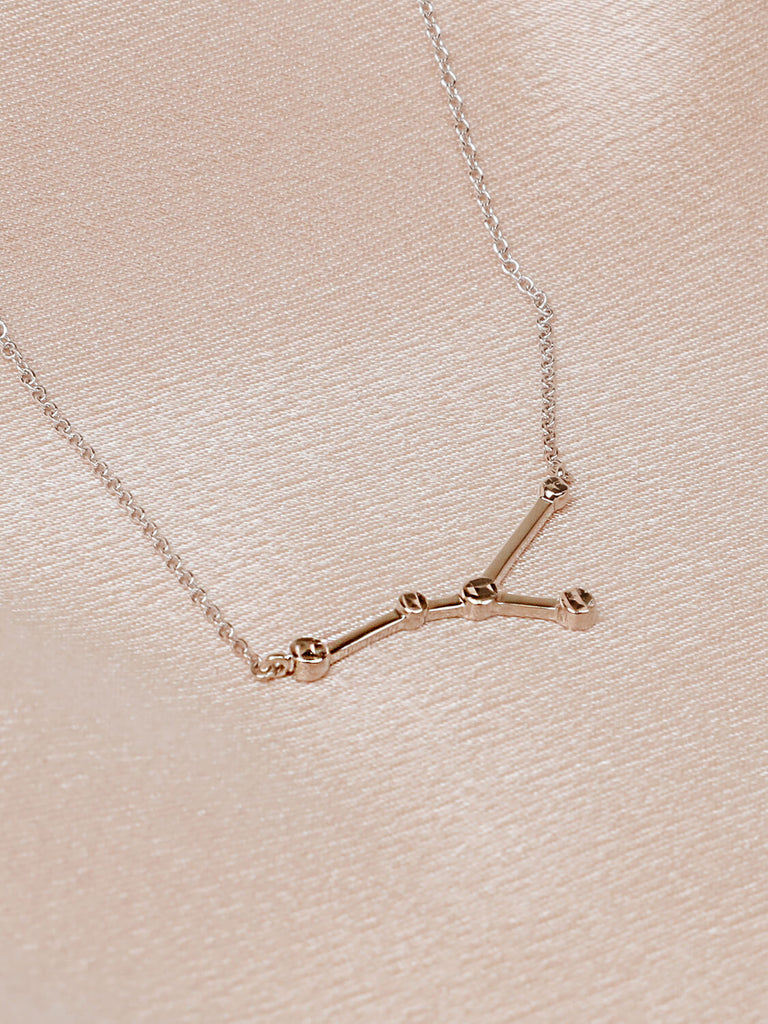 Close detail photo of sterling silver Cancer zodiac constellation necklace from ModSet jewelry