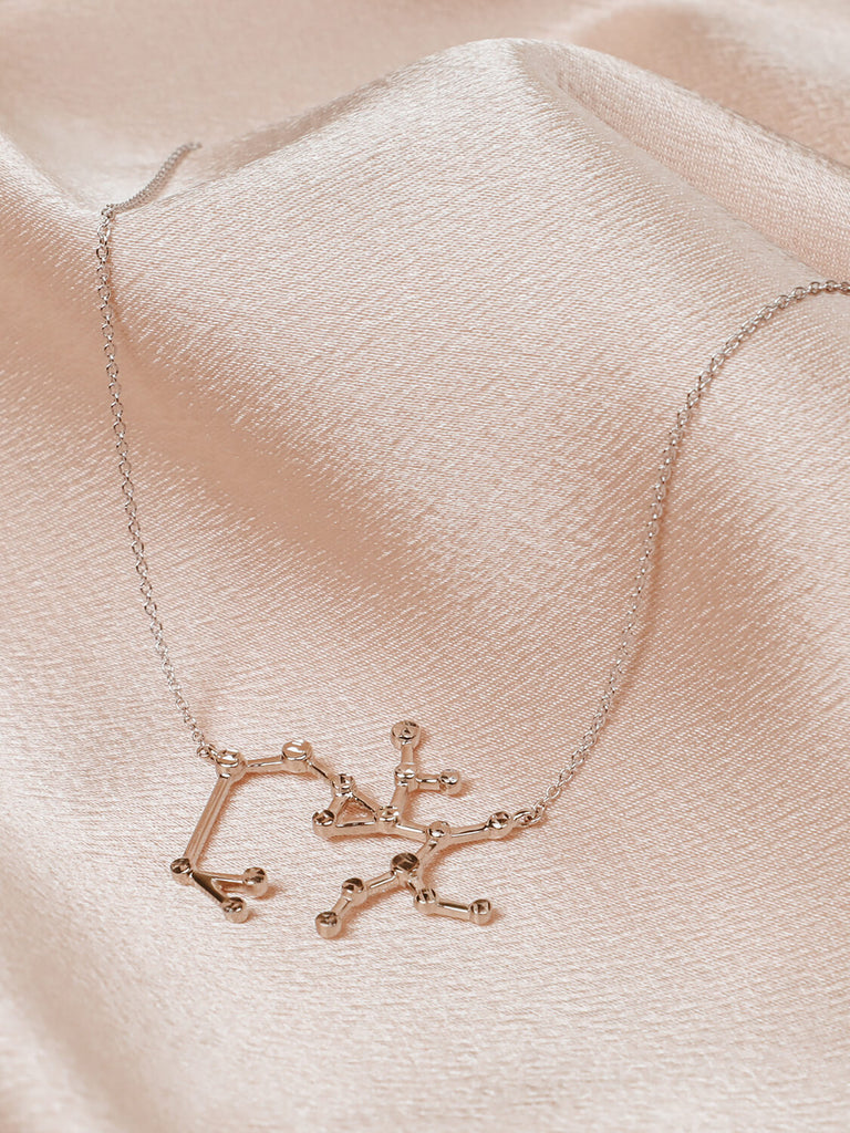 Close detail photo of sterling silver Sagittarius zodiac constellation necklace from ModSet jewelry