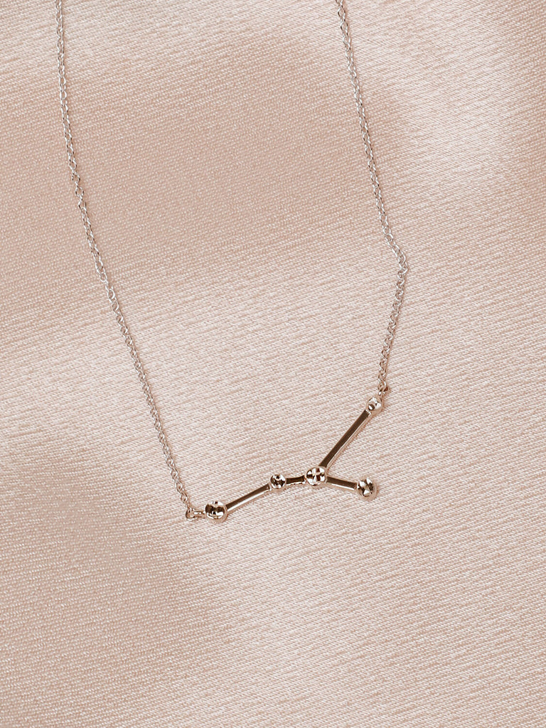 Close detail photo of sterling silver Cancer zodiac constellation necklace from ModSet jewelry