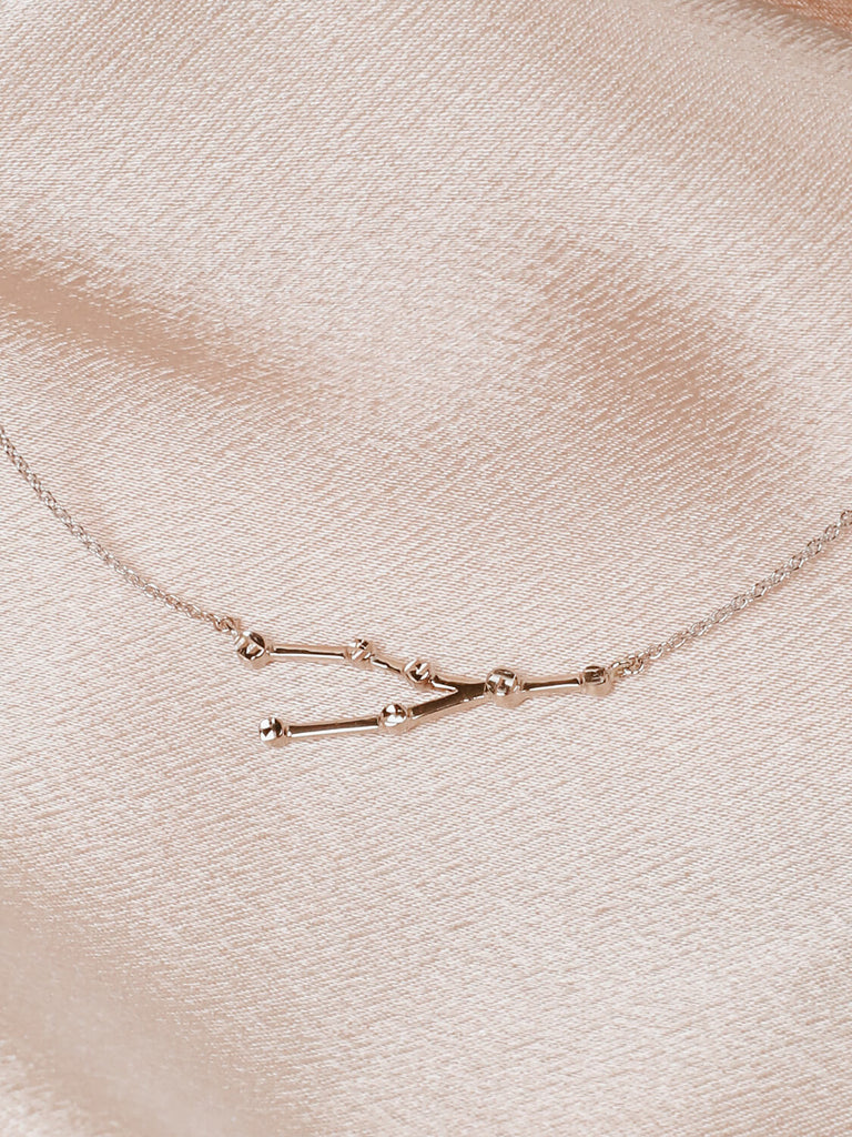 Close detail photo of sterling silver Taurus zodiac constellation necklace from ModSet jewelry