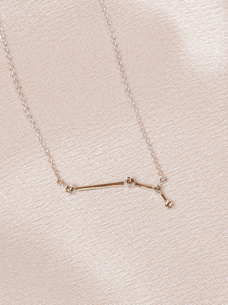 Close detail photo of sterling silver Aries zodiac constellation necklace from ModSet jewelry