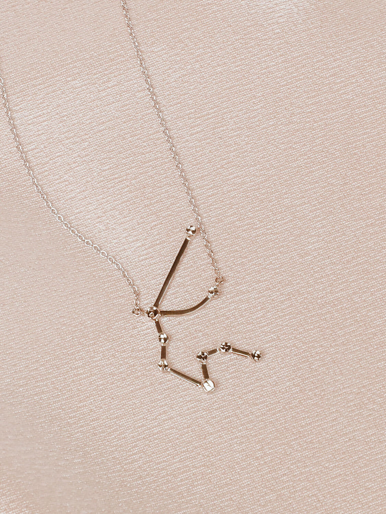 Close detail photo of sterling silver Aquarius zodiac constellation necklace from ModSet jewelry