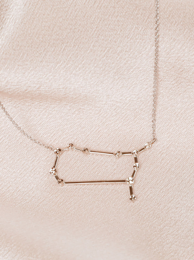 Detail photo of sterling silver Gemini zodiac constellation necklace from ModSet jewelry
