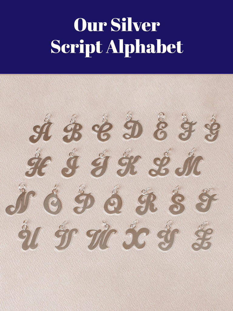 Silver script pendant alphabet diagram modset jewelry