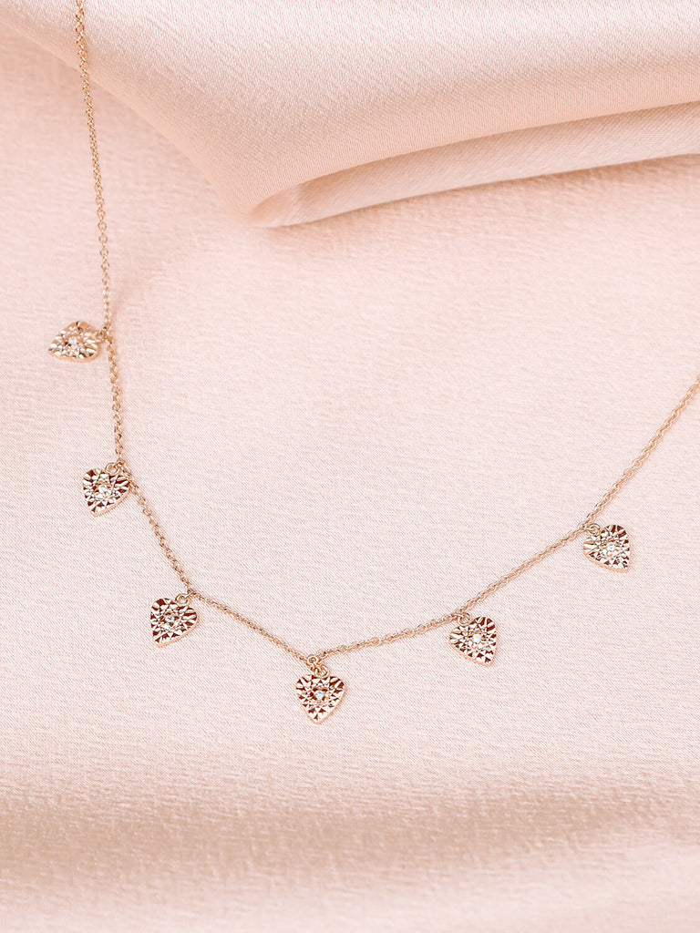 six heart diamond necklace in 14k in yellow gold